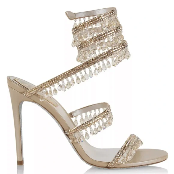 Rene Caovilla- Chandelier Embellished Leather Wrap Sandals - Picture 1 of 11